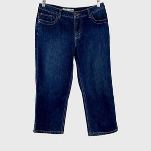 Chicos Platinum Denim Womens Ultimate Fit Jeans Dark Blue Cropped Capri size 6